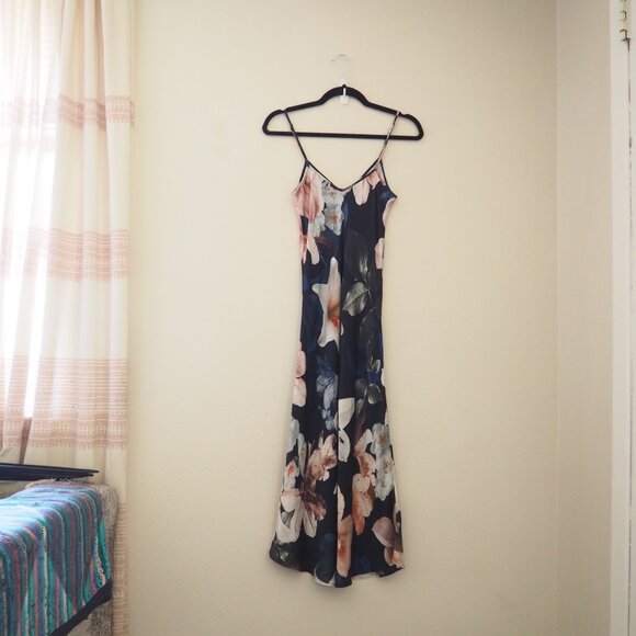 Silk Laundry 90s Floral Lilies Silk Spaghetti Strap Midi Dress sz xs - Picture 7 of 10